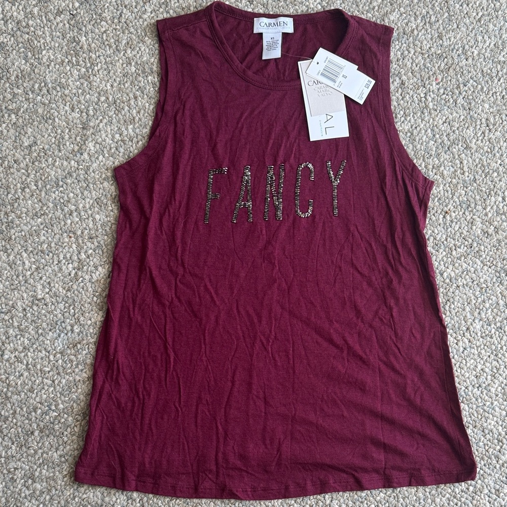 Carmen Marc Valvo Deep Red Muscle Tee